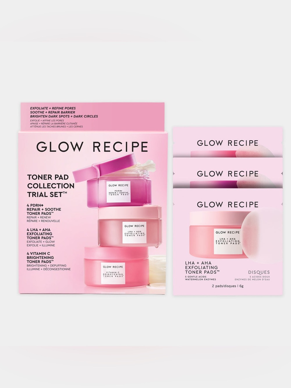 Glow Recipe Toner Pad Collection Trial Set- Repair, Exfoliating, and Brightening